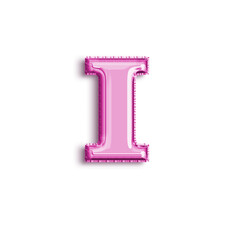 Brilliant balloon alphabet letter I in pink color. 3d rendering realistic metallic hot air balloon, ready to use for your birthday celebration and party, isolated with transparent background