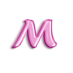 Brilliant balloon alphabet letter M in pink color. 3d rendering realistic metallic hot air balloon, ready to use for your birthday celebration and party, isolated with transparent background