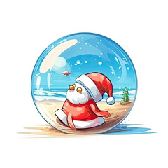 Christmas magic glass dome with white snowball, blank template. Santa Claus hat. Festive New year realistic design. Xmas Mack up Crystal ball. White background.