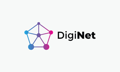 Logo vector pentagon technology blue concept global network digital web system intelligence software connection
