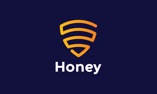 Logo vector shield honey minimalist design safety home bee honeycomb life animal protection nature