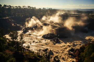 Fototapeta premium Harrowing scenes of large river floods and devastating floods.