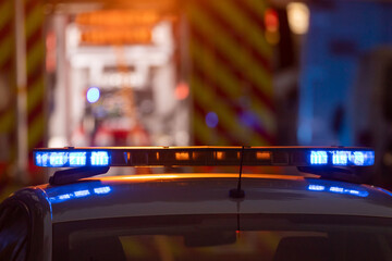 Blue police flashing light at night time © KONSTANTIN SHISHKIN