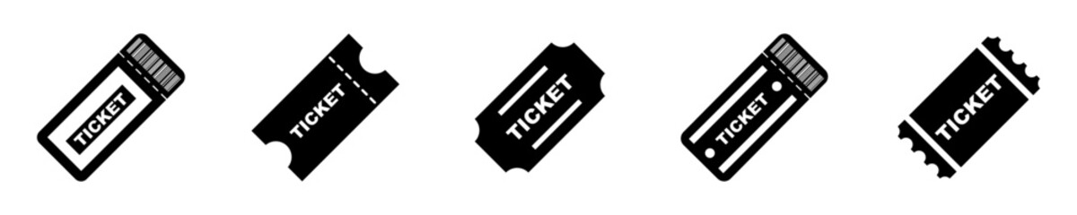 Set of tickets vector icons. Ticket to movie, theater, film or soccer. Vector 10 Eps.