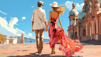 Naklejka premium Senior travel illustration, Generative AI