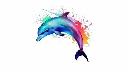 fluidity and unpredictability of watercolors by creating a dynamic and energetic dolphin print. bold brushstrokes and splashes of color to depict the dolphin movement and power