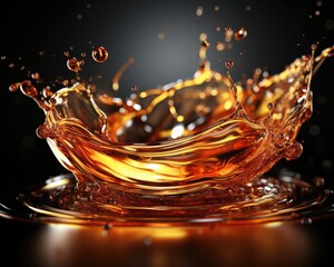 Realistic oil drops create splashing golden liquid bubbles and droplets. (Illustration, Generative AI)