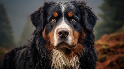 Bernese Mountain Dog with a beautiful background. Generative AI - obrazy, fototapety, plakaty