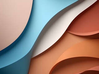 Background beige with brow, blue, beige, red waves.  Geometric shapes for presentation. Abstraction, paper style. AI