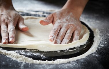 Kneading pizza dough, kitchen food