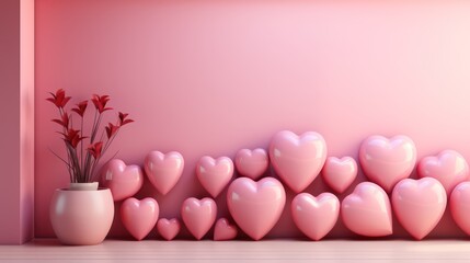 Pink Pastel Background 3D Heart Close to the Corner for a Charming and Whimsical Touch