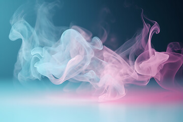 Fototapeta na wymiar Beautiful light blue background with white smoke trailing across the floor with pink lighting. Abstract background for presentation.. AI Generative