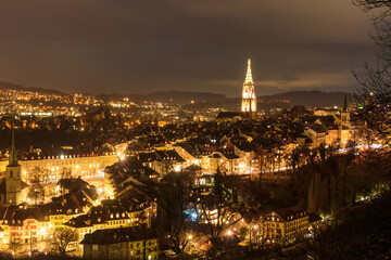 Fototapeta premium Night view of the old town of Bern in Switzerland