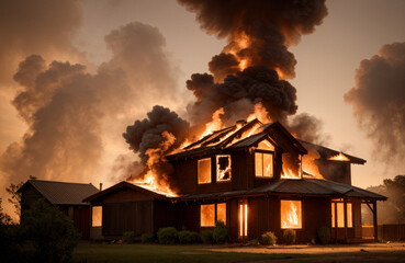 Les flammes d'un incendie ravagent une maison. Generative AI.