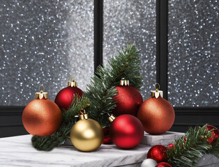 Christmas decorations among pine branches