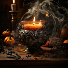 Beautiful Decorated Halloween Candles. Generative AI illustration.