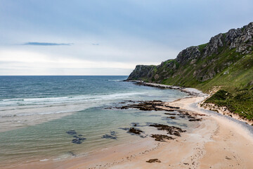 Aerial view of the Five Fingers Strand in County Donegal, Ireland