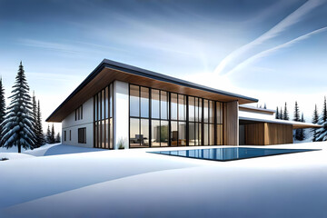 Modern villa in the countryside in the winter