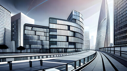 Futuristic cityscape with contemporary office buldings