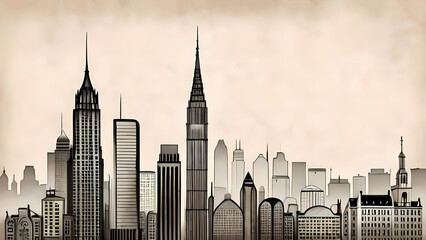 Sketch drawing style imaginary city skyline