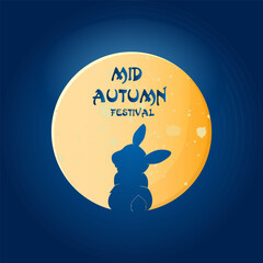 Postcard silhouette rabbit in the moon mid autumn festival