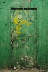 In an old building with peeling paint, a green door stands. (Illustration, Generative AI)