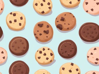 Obraz premium Chocolate Cookies drawn style seamless tiles (generative AI)