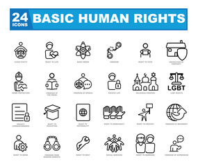 Icons related to human rights. Outline icon collection. For freedom for human rights.