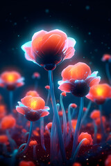 Digital illustration of poppies in colour background with bokeh effect. AI Generative