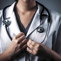 Close-up of a nurse holding a stethoscope. AI Generated Image, Nurse and hospital niche