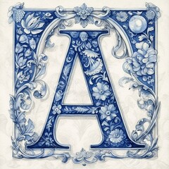 Blue Dutch delft style letter A - obrazy, fototapety, plakaty