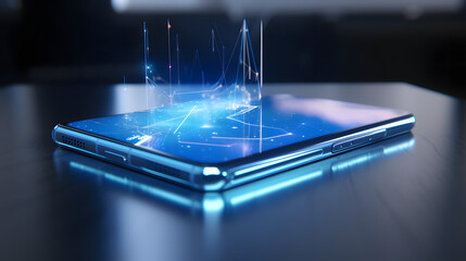 Phone, Table, Holographic elements, Technology, Futuristic, Modern, Digital, Communication, Device, Mobile, Smartphone, Communication, Innovation, Touchscreen, Holography, Futuristic interface, Displa