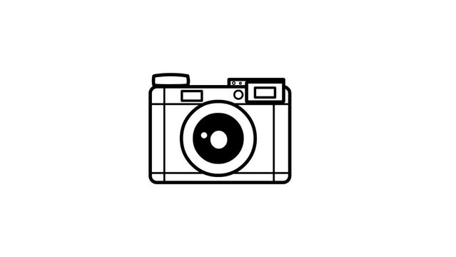 Vector animation of a black and white cartoon camera, icon, art.