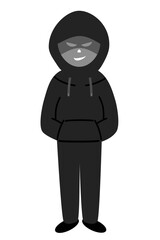 フードを被り仮面で顔を隠す犯罪者。
全身黒づくめの怪しい人。
