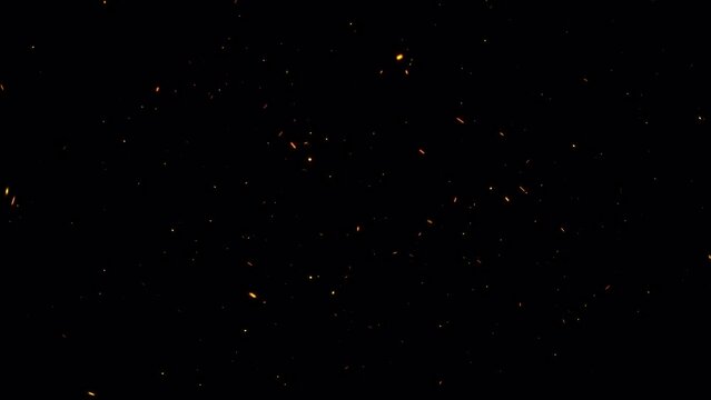Animation loop flow up glow orange fire particles sparks rising up on black abstract background for screen project overlay. Element for Isolated transparent with alpha channel quick time proress444