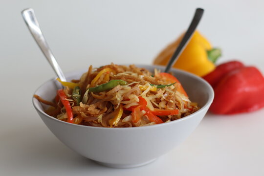 Roti noodles. A makeover meal with leftover chapatis made by rolling the chapatis and cutting it into thin strips, then tossed it with sauteed veggies adding sauces