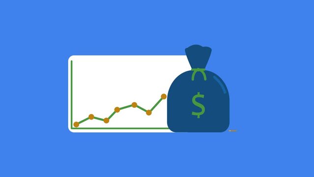 Raising financial graph animation with money illustration and animated chart.