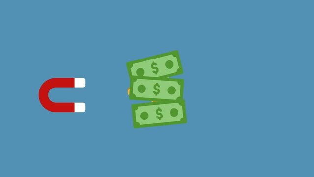 Animated magnet attracting money. Business opportunity and increasing profit concept  animation
