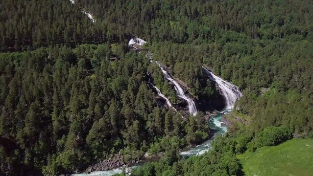 Railway bridge over The Vermafossen Waterfalls in Norway, Europe