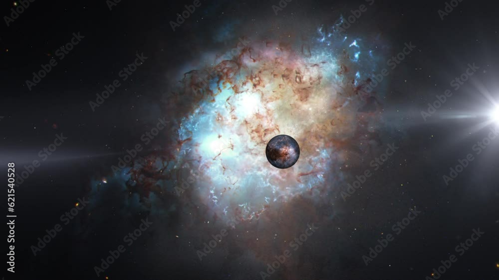 Wall mural abstract alien planet at the double quasar in distant universe nebula galaxy space flight exploratio