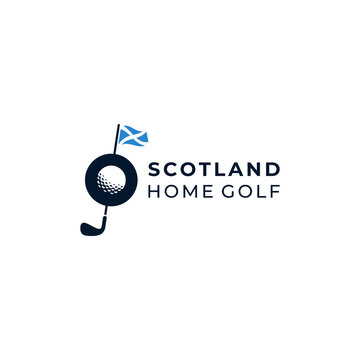 ball and golf stick with scottish flag for golf logo design