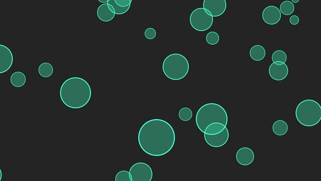 Flying green geometric circles on black gradient, motion simple business and corporate style background