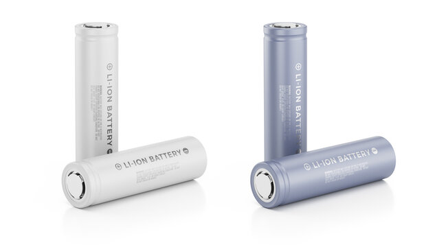 Rechargeable lithium ion batteries - White and Gray li-ion cell batteries type 18650 isolated on white. transparent background