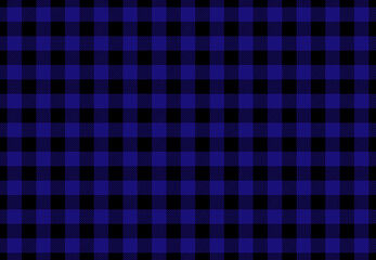 Checkered patten displaying alternating squares in vibrant deep blue and solid black, creating a visually striking contrast, classic buffalo plaid design associated with cozy, rustic and casual styles
