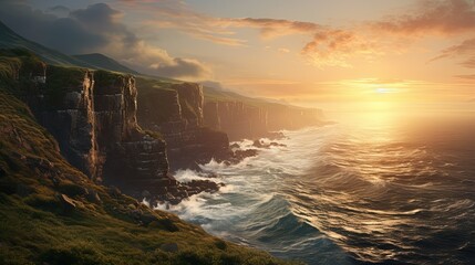 Fototapeta na wymiar a breathtaking view of a steep cliff overlooking the sea, generative ai