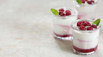 dessert with fresh berries and ice cream, close-up: summer delicious dish