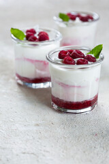 dessert with fresh berries and ice cream, close-up: summer delicious dish