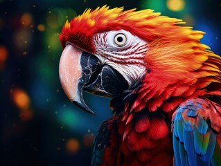Obraz premium a detailed shot of a colorful parrot in a lush tropical setting, generative ai