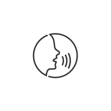 Voice command control sound waves head silhouette speaking logo design icon