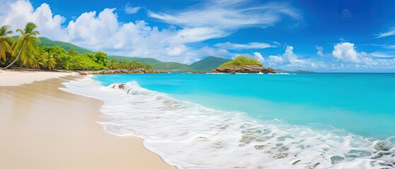 Obraz premium a vibrant shot of a beach with turquoise water, generative ai